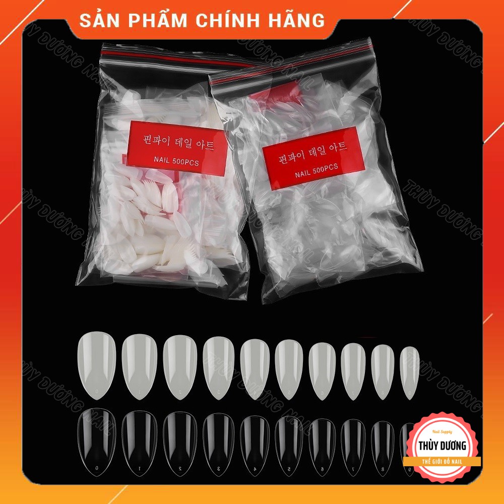 Móng úp nhọn ngắn form Hàn dẻo ôm fom 500 móng size từ 1 đến 10 (dạng túi)