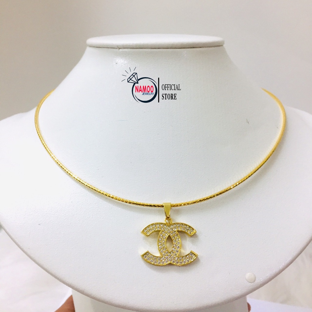 Kiềng Cổ Mạ Vàng Mặt Đính Đá V669, Kiềng Mềm Dài 45cm Cùng Mặt Dây Chuyền Titan Đính Đá Bền Màu Namoo Jewelry