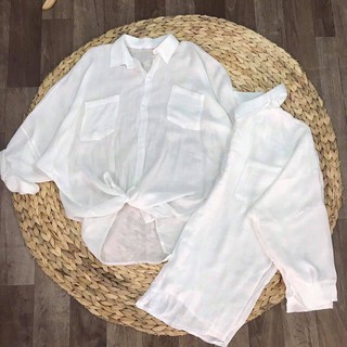 Sơ mi oversize style Hàn xẻng 2 túi
