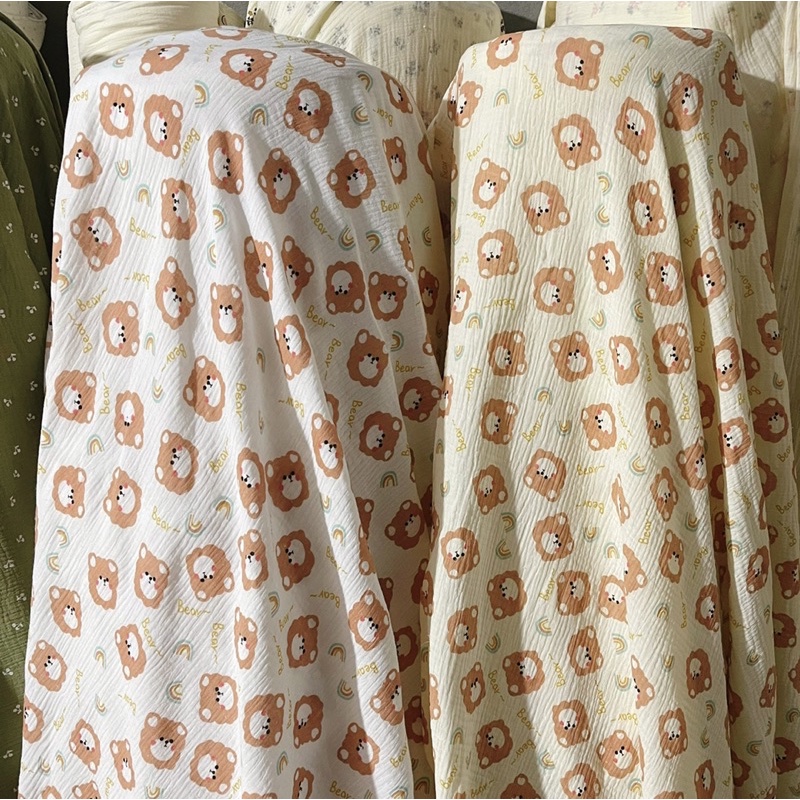 vải xô muslin 2 lớp cao cấp gấu bear cầu vồng