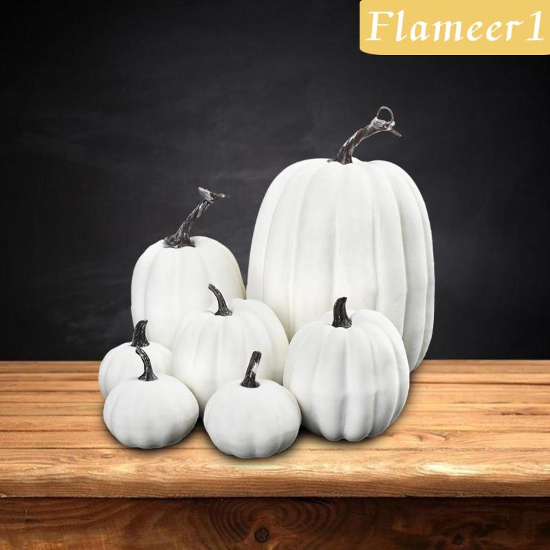 [Flameameer1] 7 Quả Bí Ngô Giả Màu Trắng Trang Trí Trung Tâm Đám Cưới Mùa Thu