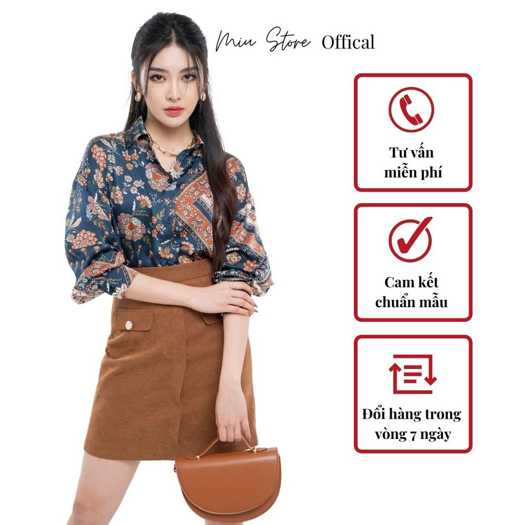 Áo nữ sơ mi lụa thiết kế công sở đẹp tay dài chân váy nhung công sở MIUSTORE SM00035