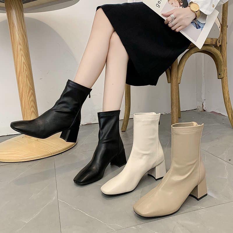 Bốt nữ da/boot da cổ thấp đế 5cm