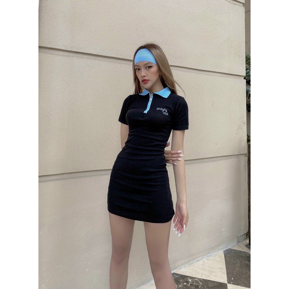 đầm polo viền xanh dáng ngắn xinh k