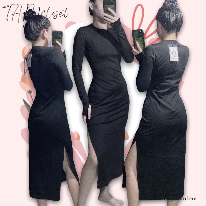 Đầm maxi body thun tay dài xẻ tà hai bên - TK116