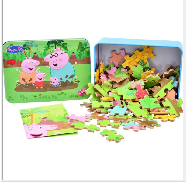 Đồ chơi xếp hình puzzle 60-100-200 mảnh hộp thiếc in dập nổi chủ đề Peppa Pig - Pony/ Bộ xếp hình cho bé