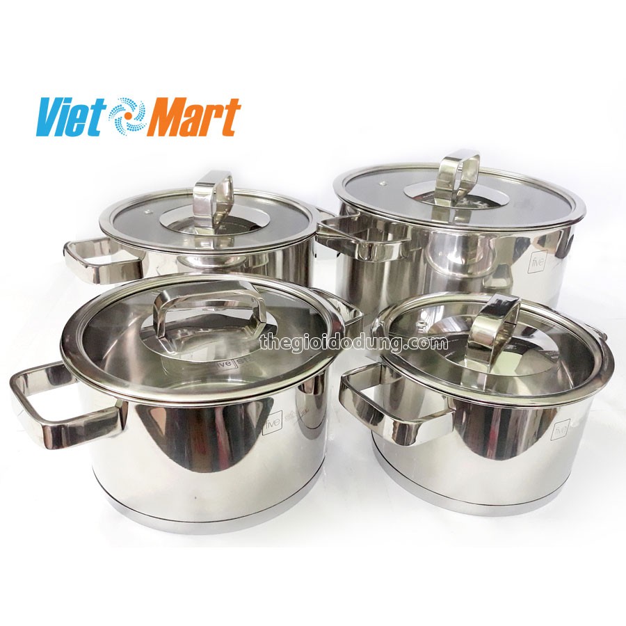 Bộ Nồi Fivestar B4LV3304 Cao Cấp 4 Chiếc Inox 304 Nồi Dùng Được Cho Bếp Từ Hàng Chính Hãng