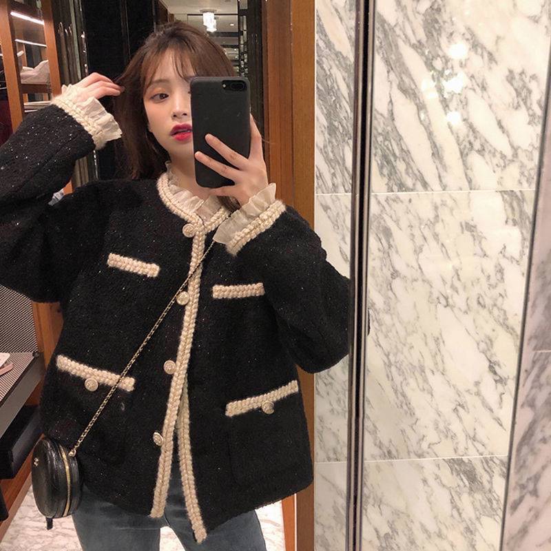Áo dạ tweed đen phan viền bèo tiểu thư