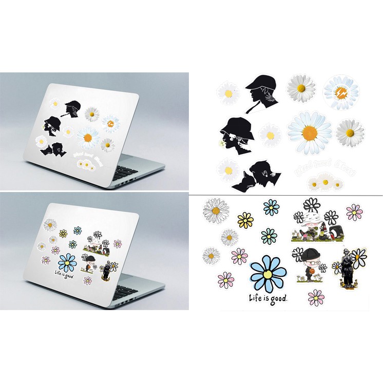 Sticker gấu dâu tây lotso thỏ stella cáo lina  A3 S30T6  hoa cúc GD chống thấm nước decal dán laptop mũ bảo hiểm xe