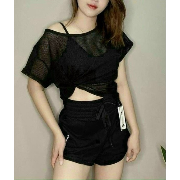 Áo Croptop lưới tập gym_ yoga, áo tanktop tập gym yoga nữ