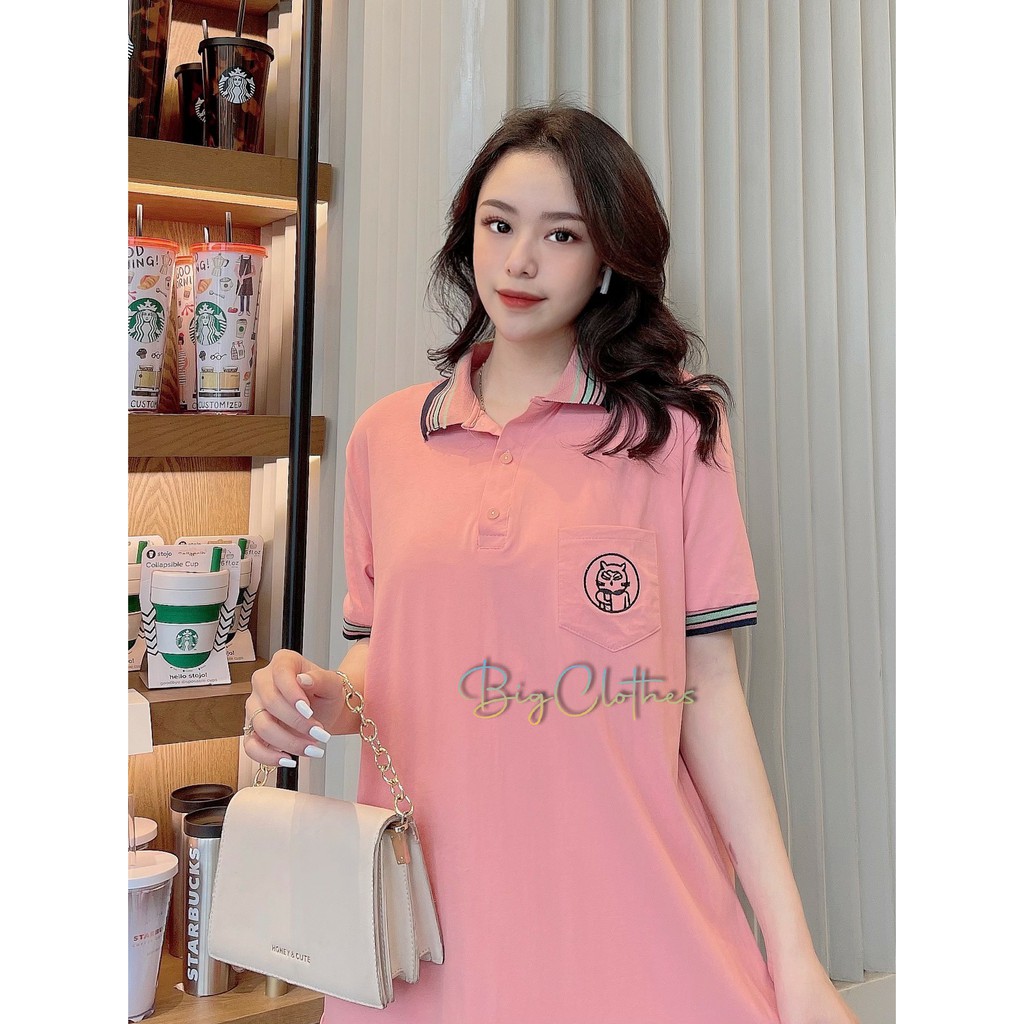 Váy đầm bigsize cotton babydoll màu hồng hình in 45-75kg