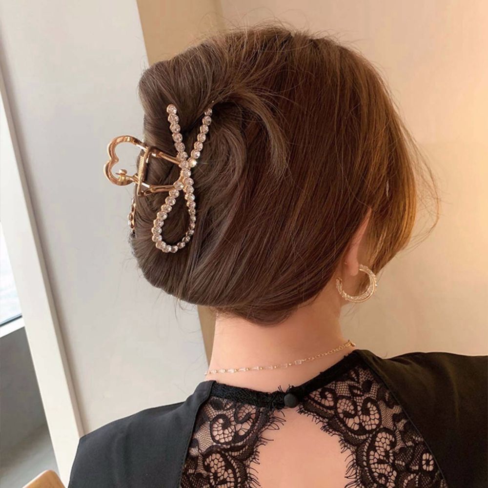Kẹp bấu tóc hình nơ đính ngọc trai đơn giản phong cách Hàn Quốc cho nữ