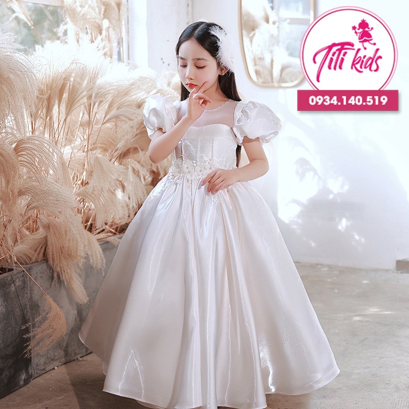 Đầm Bé Gái TiTiKids Đầm Công Chúa Trắng Ngọc Trai CC198