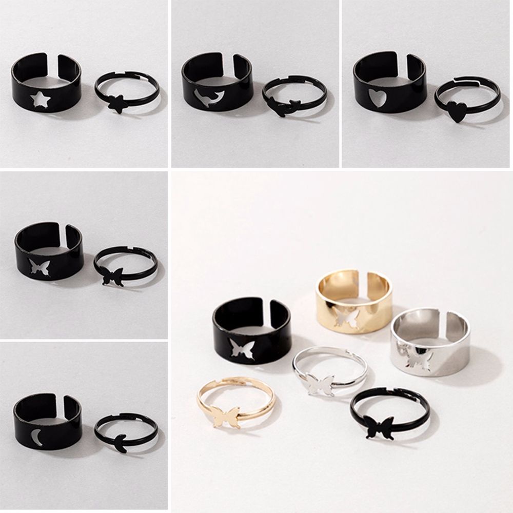 Bộ 2 Nhẫn Đeo Tay Hình Nơ / Ngôi Sao / Trái Tim / Bướm Thời Trang Cho Nam Và Nữ