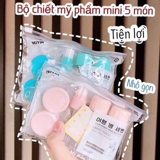 Bộ chiết mỹ phẩm du lịch 5 món mini kèm túi đựng khóa zip BEIYIN