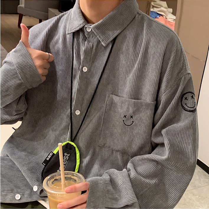 Áo sơ mi nhung, áo khoác nhung tăm nam nữ unisex màu xám cao cấp 02 pon.mens