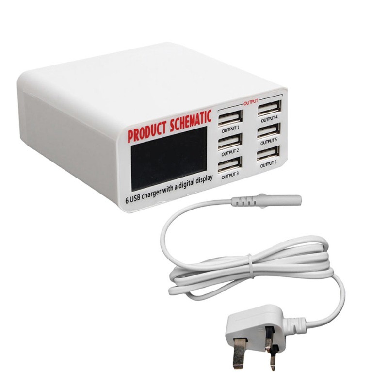 Củ Sạc Nhanh Eu / Us / Uk 6a 6 Cổng Usb Màn Hình Lcd