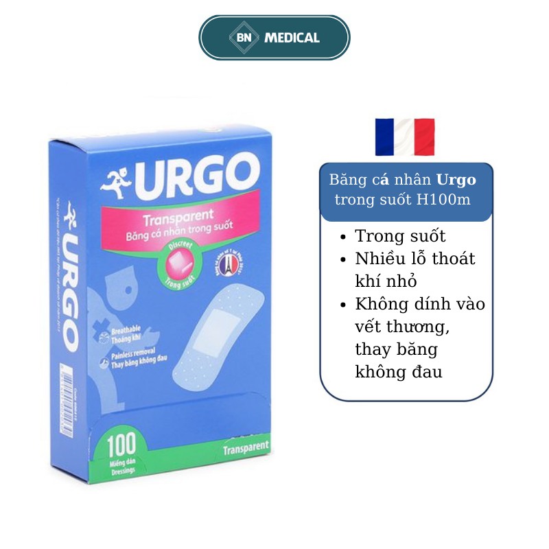 Băng cá nhân URGO transparent trong suốt hộp 100 miếng