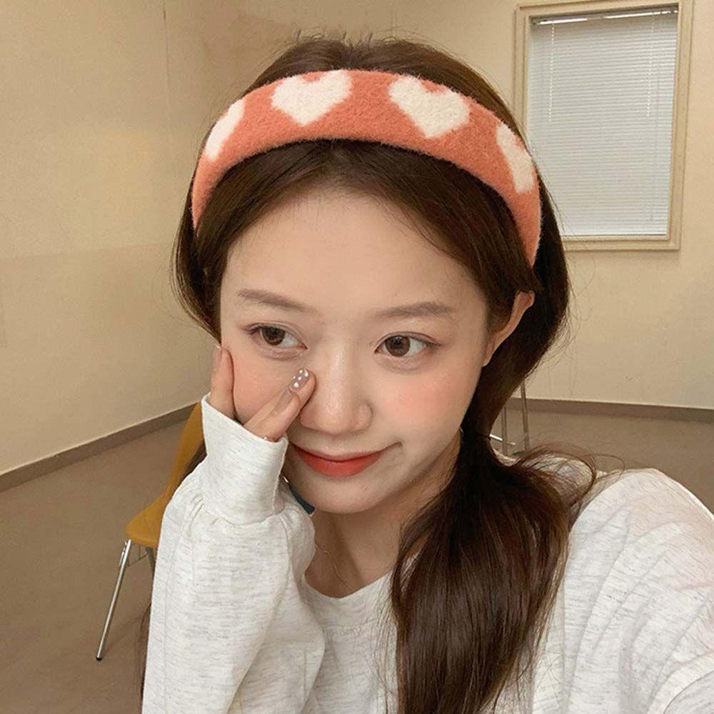 Băng Đô Cài Tóc Bằng Lông Cashmere Họa Tiết Trái Tim Màu Sắc Ngọt Ngào Thời Trang Cho Nữ