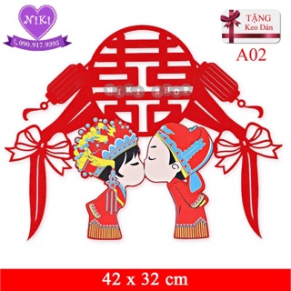 *Chữ Hỷ Trang Trí Đám Cưới Phu Thê Thắt Nơ - Tặng keo dán