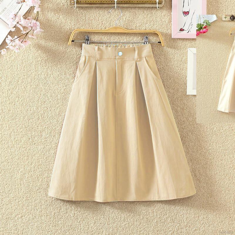 Chân váy cotton màu trơn xếp li lưng thun thời trang cho nữ | BigBuy360 - bigbuy360.vn