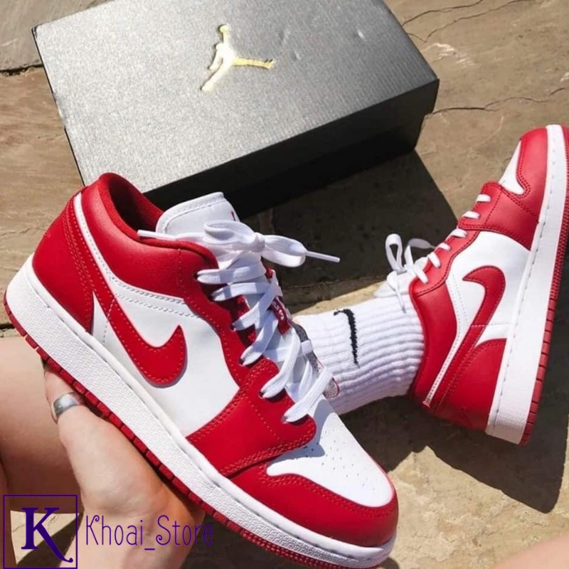 Giày Jordan Cổ Thấp Nam Nữ, Giày JD1 Low Gym Red Whilte Hàng Cao Cấp Full Box Bill