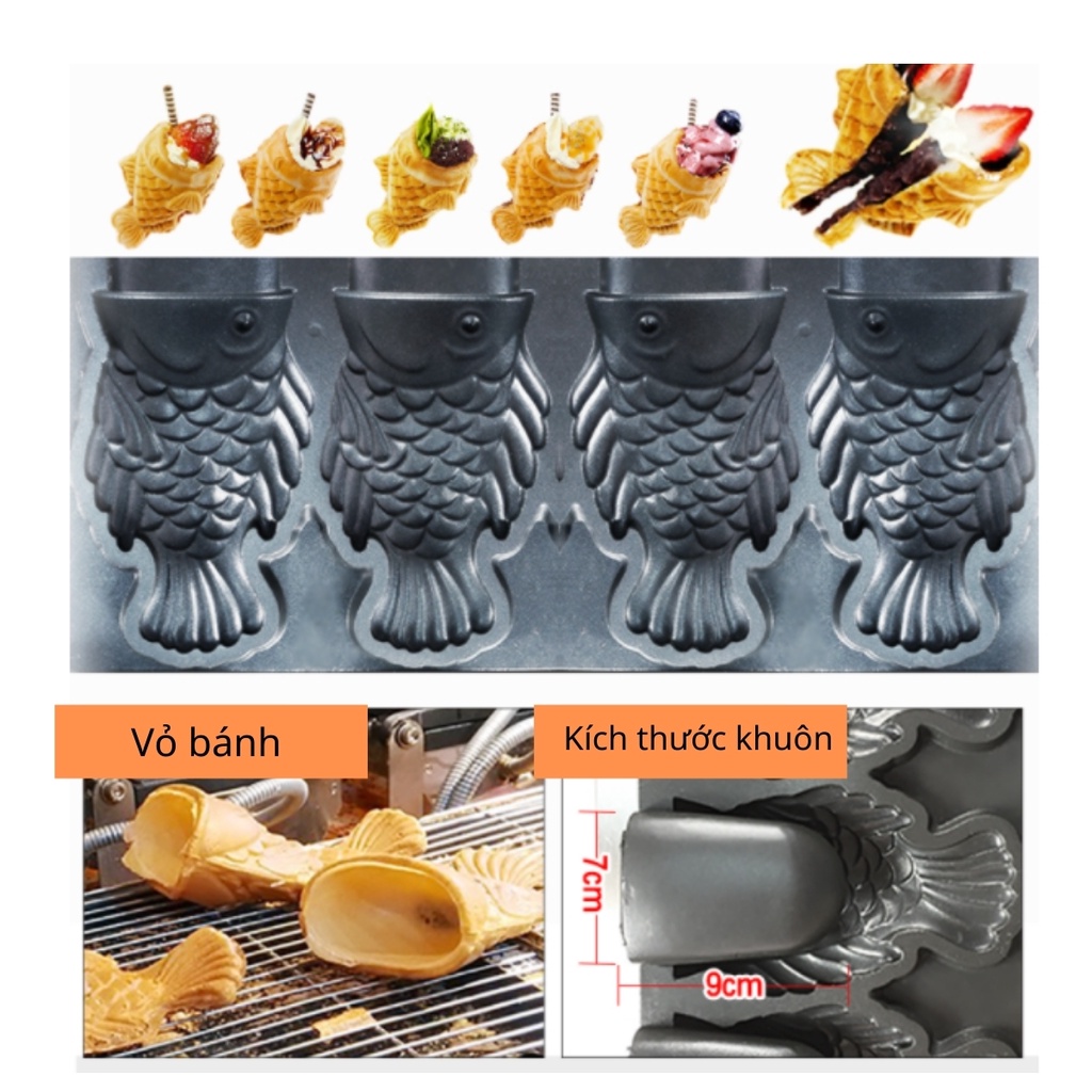 MÁY LÀM BÁNH CÁ TAIYAKI NHẬT BẢN  KEM 3CON LOẠI LỚN DÙNG GAS