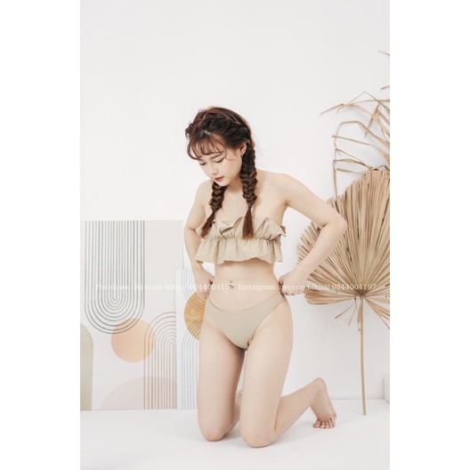 𝑹𝑬𝑼𝑺𝑺𝑰𝑬 𝑩𝑰𝑲𝑰𝑵𝑰 Đồ bơi hai mảnh cạp thấp áo quây bandeau  phong cách Hàn Quốc