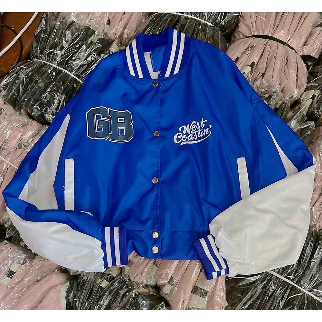 Áo Khoác Dù Bomber 2 Lớp Form Lửng Logo In Chữ GB Lớn Phối Cúc Bấm, nhiều màu dễ mix đồ form 38-55kg dành cho nữ