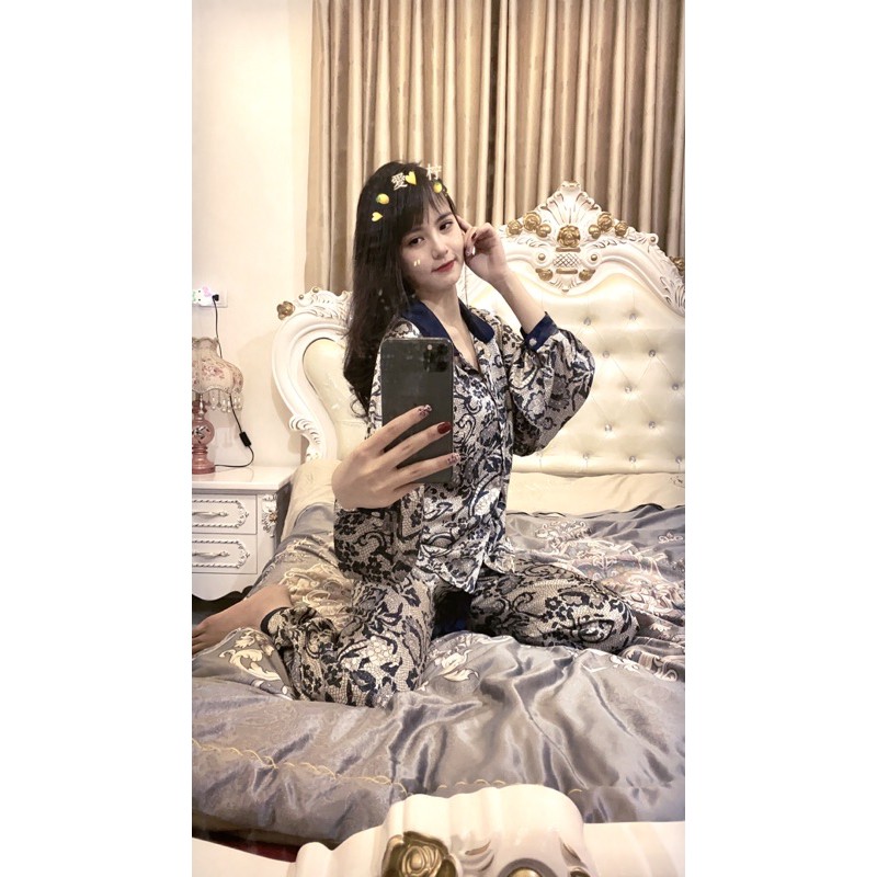 PIJAMA lụa cổ sen tay bồng, Bộ ngủ lụa cao cấp hàng shop 2CE | BigBuy360 - bigbuy360.vn