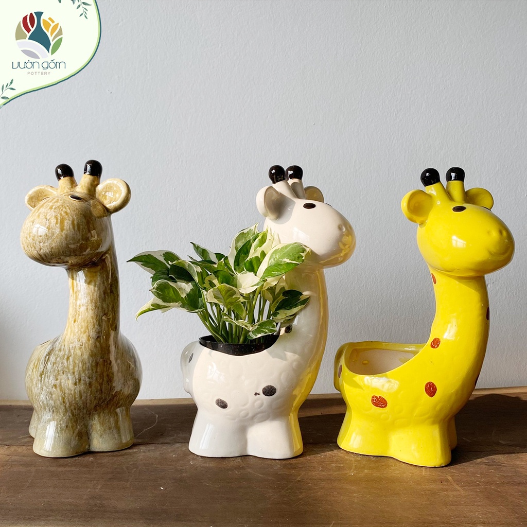 Chậu gốm hươu cao cổ trồng sen đá, cây cảnh size nhỏ decor, trang trí nhà cửa, tiểu cảnh Vườn Gốm - The Garden