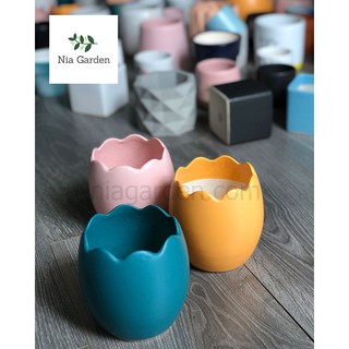 Chậu trứng mini đất nung tráng men sứ, trồng sen đá xương rồng