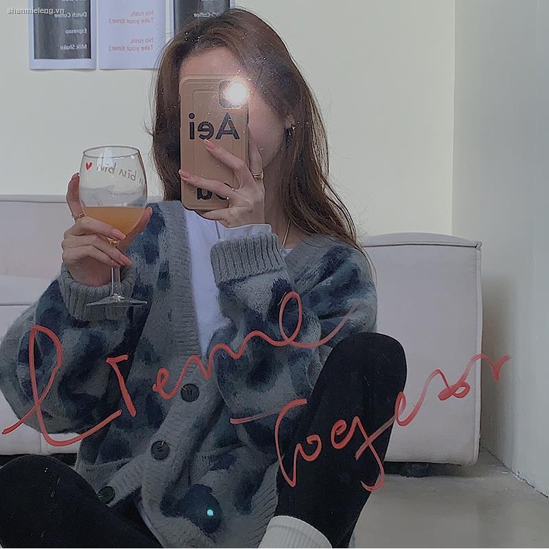 Áo khoác cardigan cổ chữ v dáng rộng màu nhuộm phong cách retro Hàn Quốc