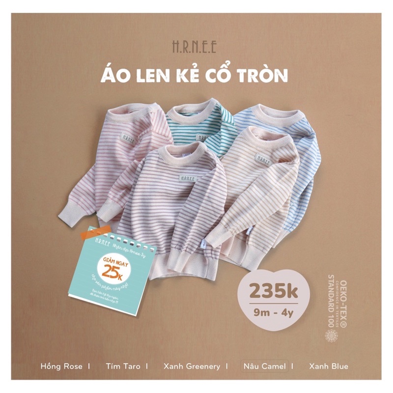 HRNEE Áo len kẻ cổ tròn thương hiệu Hrnee cho bé