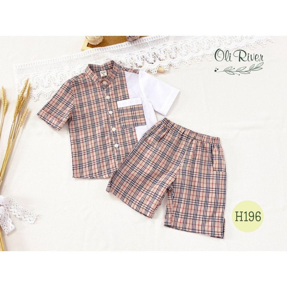 Bộ sơ mi bé trai cổ tàu B-u-r-b-e-r-r-y sành điệu thích hợp đi tiệc đi chơi Shushibaby