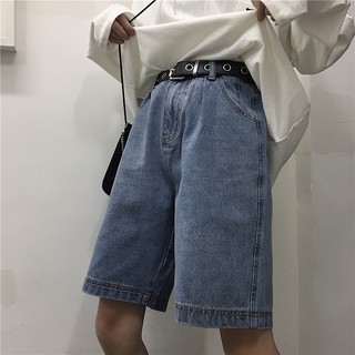 Quần short denim nữ lưng cao phong cách retro Hàn Quốc