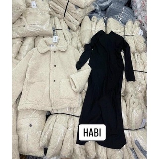 Set váy body tăm và khoát lông cho nữ