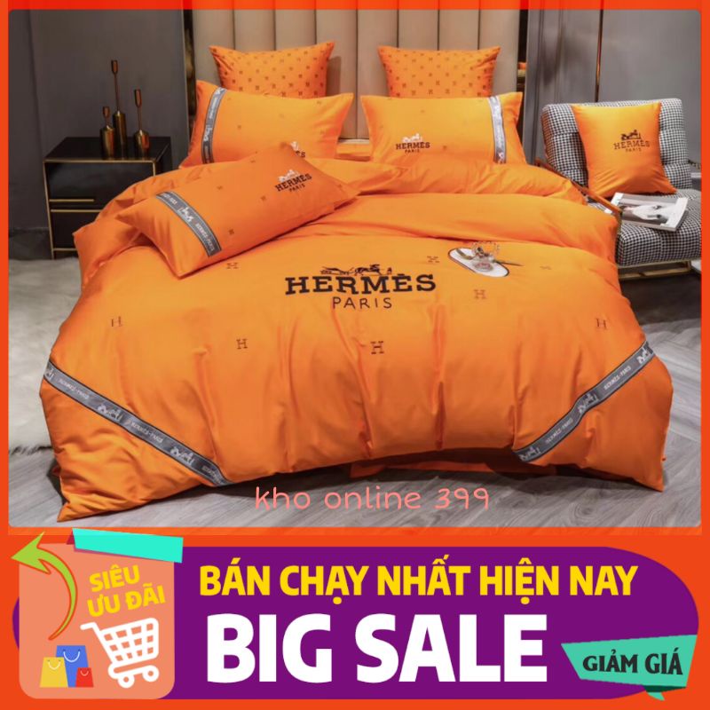 [RẺ VÔ ĐỊCH] set chăn ga gối nệm lụa in logo thương hiệu 6 món