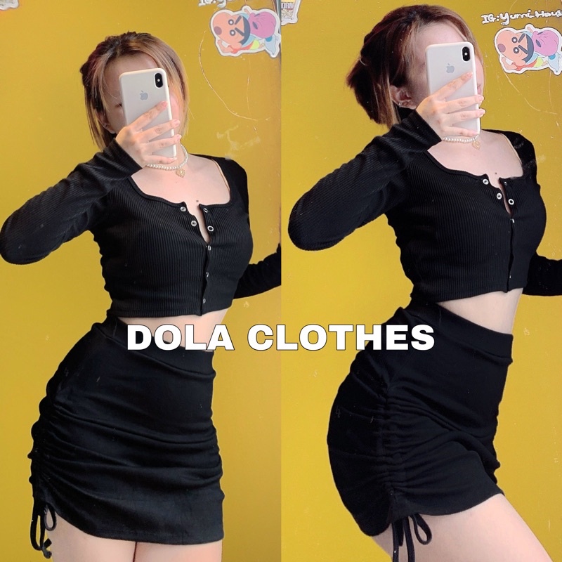 Áo Croptop Tay Dài Nút Bấm 🦋 Áo Tay Dài Trơn Basic Chất Thun Gân Ulzzang