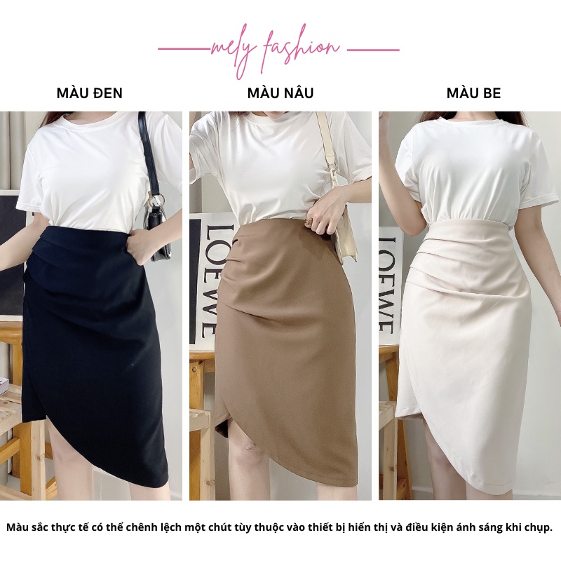 Chân váy Midi dài xẻ tà nhún eo giấu bụng phong cách sang trọng có bigsize Mely's Fashion CV21