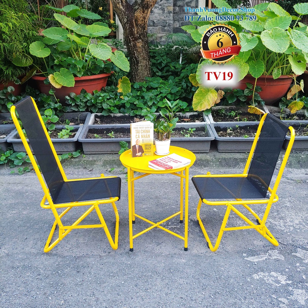 -GHẾ XẾP CAFE, BÀN SẮT XẾP CAFE MÀU VÀNG 4 CHÂN -PHÙ HỢP ĐI PHƯỢT, CAFE, TRÀ ĐÁ VỈA HÈ, HỌC HÀNH,...