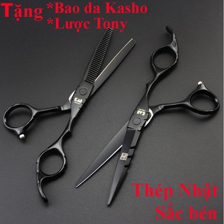 Bộ kéo cắt tóc Nhật Bản nhập khẩu Kasho K2(tặng bao da+lọ dầu+khóa kéo+lược)