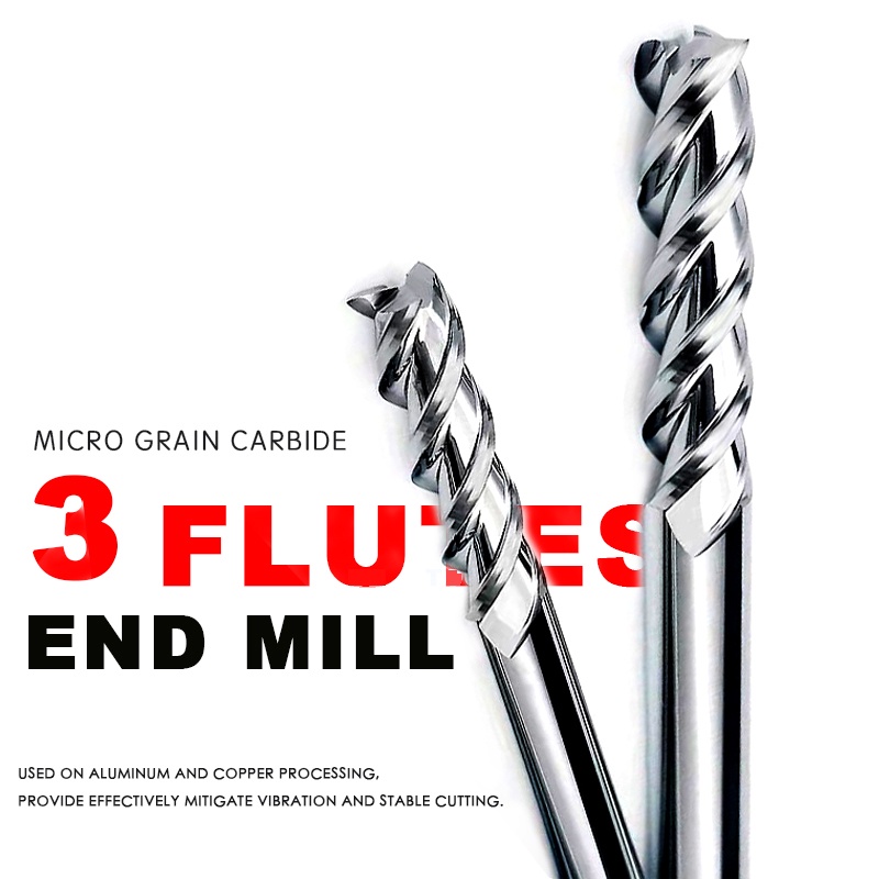 Vsharp 3 Sáo Carbide End Mills cho Nhôm Upcut CNC Spiral Router Bits 3mm-8mm Shank