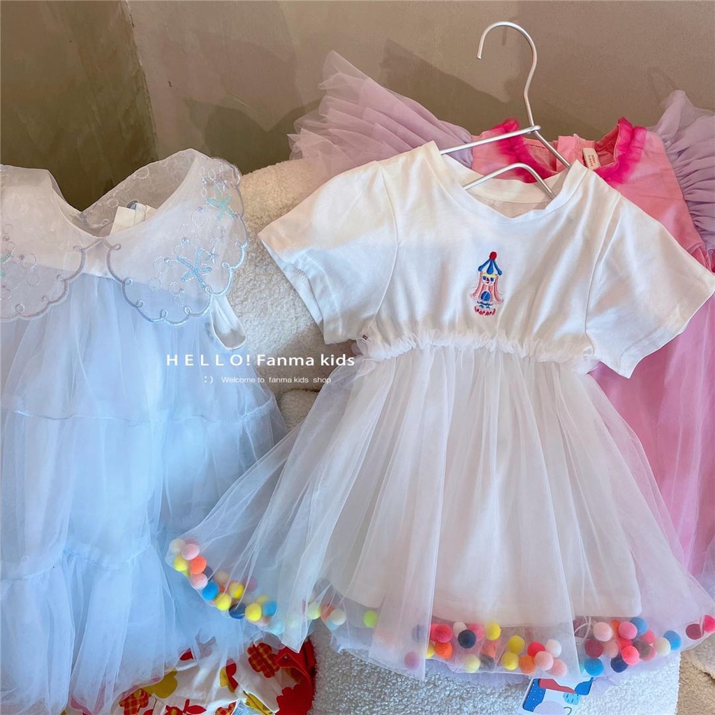 Đầm Công Chúa Tay Ngắn Chất Liệu Cotton Phối Lưới Thời Trang Mùa Hè Hàn Quốc Mới 2023