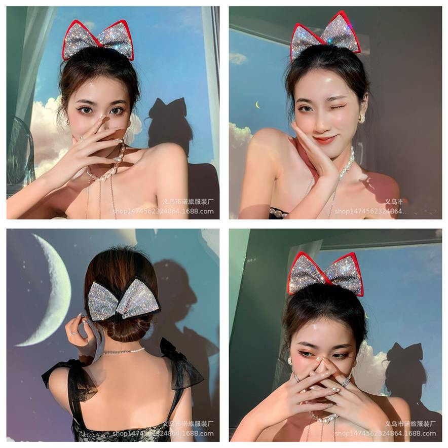 Dây Buộc Tóc Đính Nơ Kim Sa Lấp Lánh Dễ Thương Cho Nữ