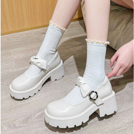 Bowie Platform Mary Jane - Giày Mary Jane đế xuồng có nơ, giày da bò nữ