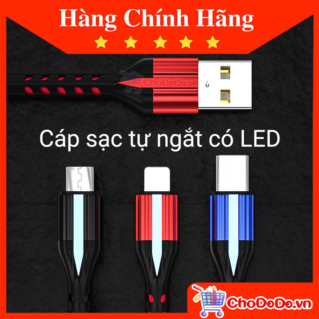 Cáp Sạc Nhanh Tự Ngắt CS11 có đèn LED dùng cho iPhone, Android Type C, microUSB