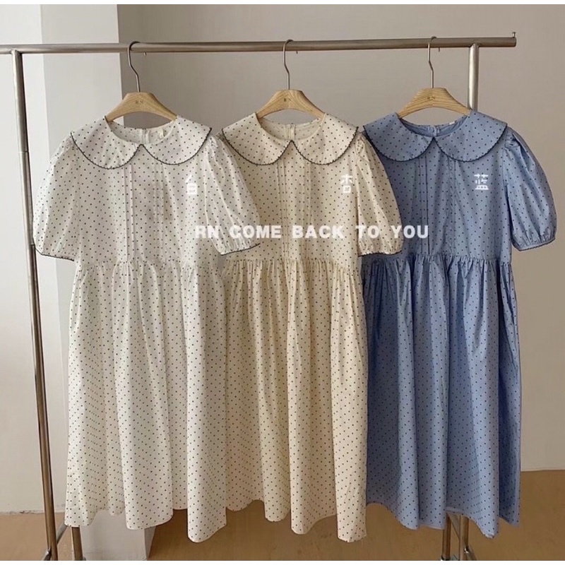 Đầm cổ sen chấm bi hàng đẹp Quảng Châu