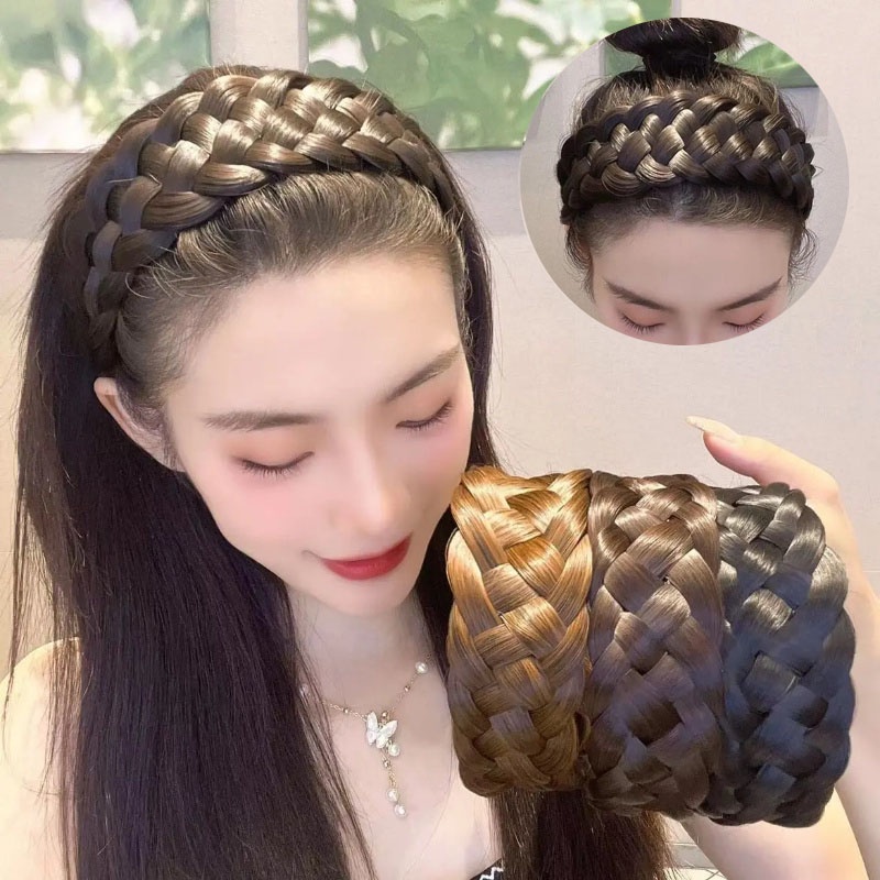 Băng Đô Tóc Giả Thắt Bím Bản Rộng Dày Dặn Cho Nữ