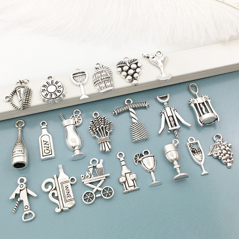 Bộ 63 Phụ Kiện Mặt Vòng cổ Hình Ly Rượu Vang Bằng Bạc Kiểu Cổ Điển DIY